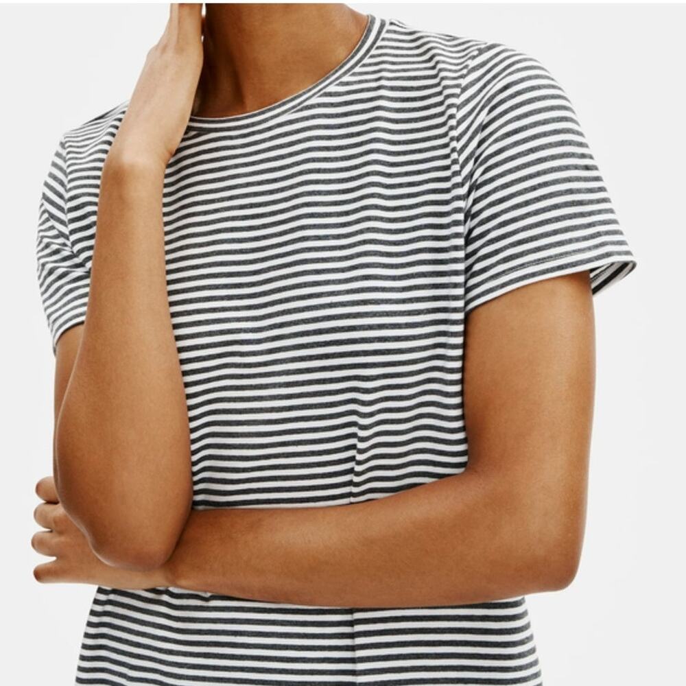 Eileen Fisher Organic Cotton Jersey Striped Short Sleeve Tee Casual Dress XXS